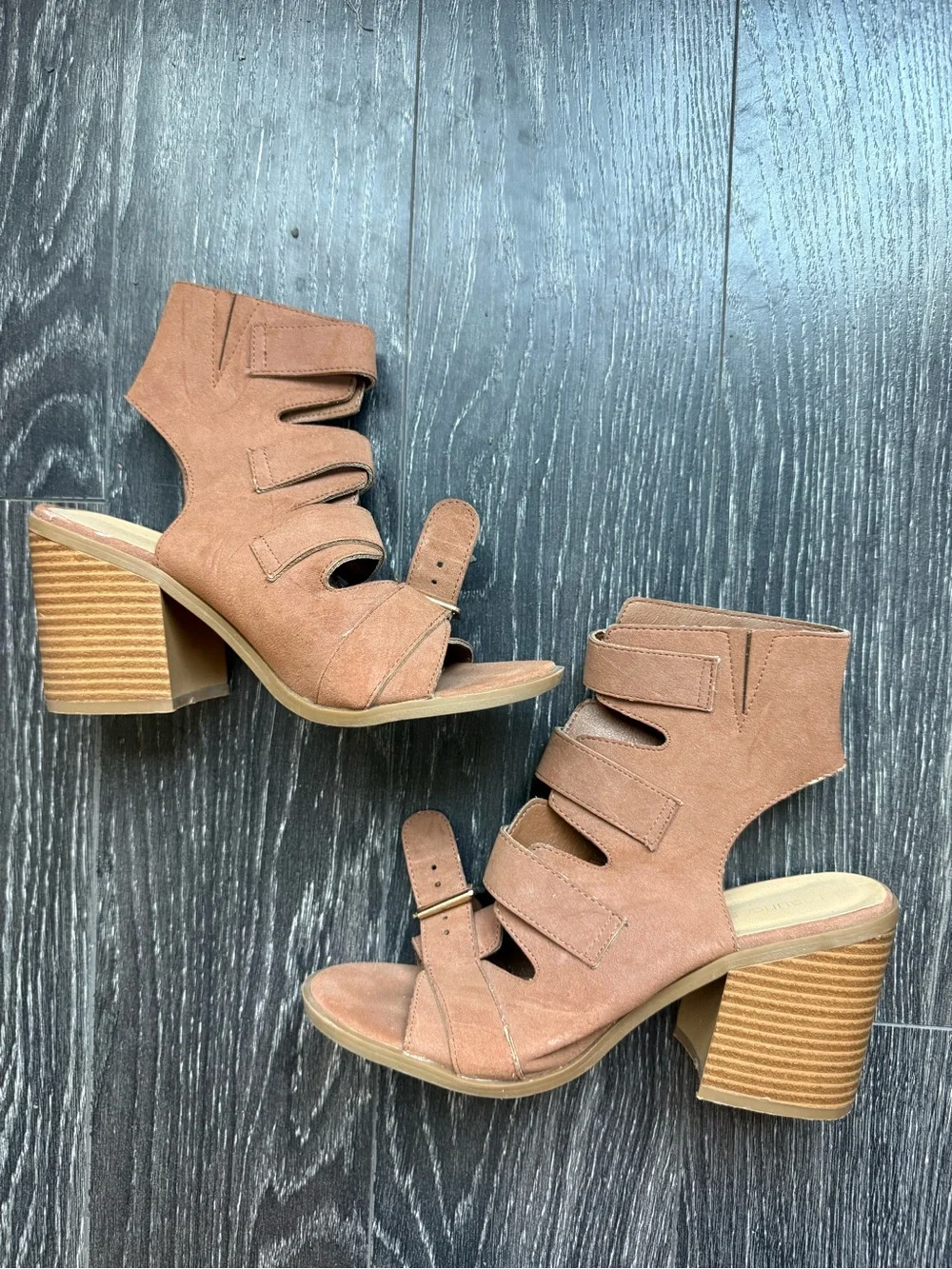 Maurices Three-Buckle Suede Block Heel Sandals - Tan